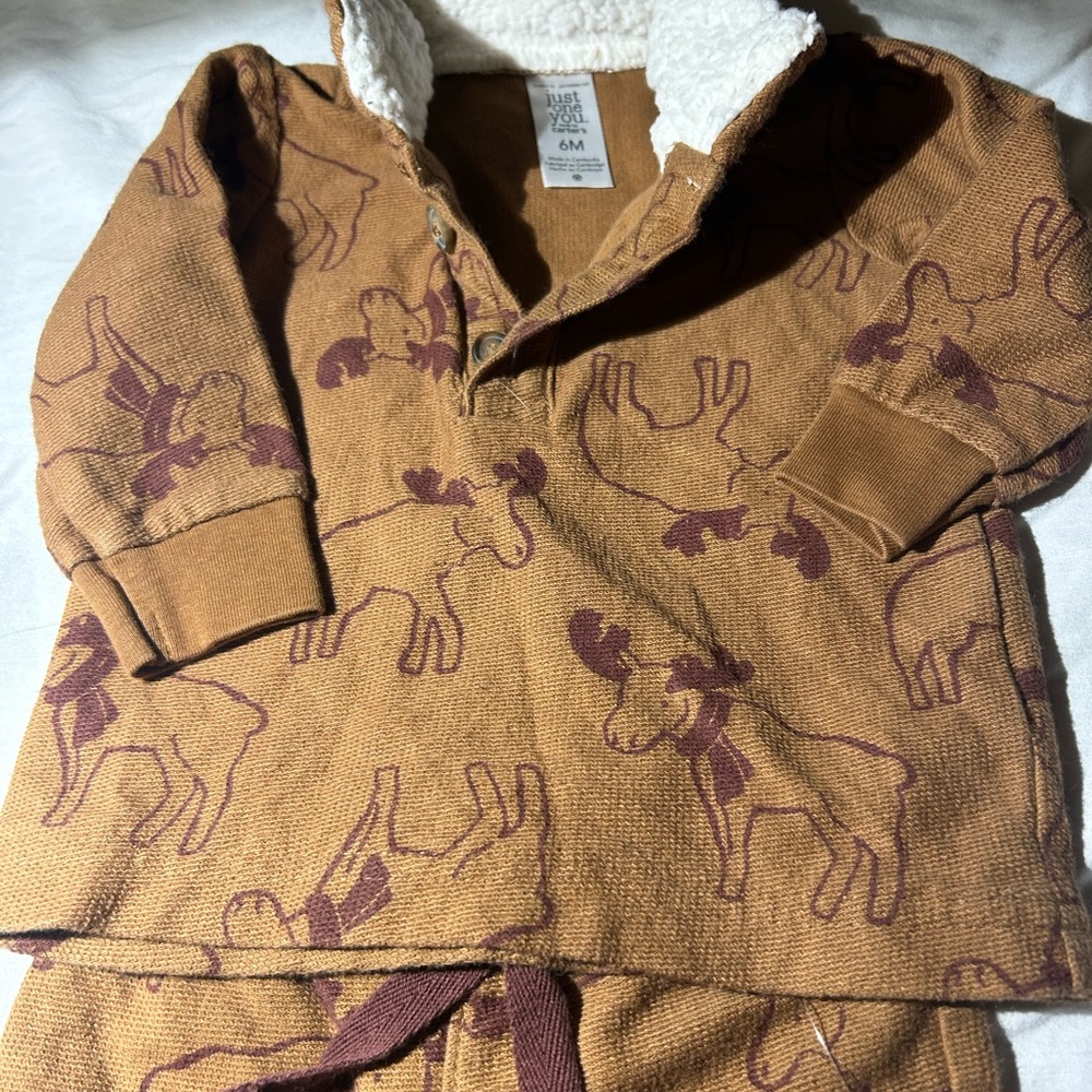 Just One You by Carter’s Moose Print Sherpa Outfit Set 6M | Fall Winter